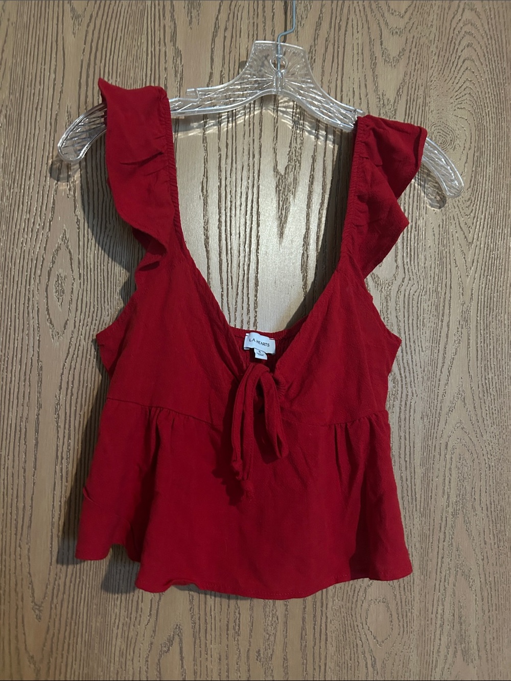 La Hearts Red Ruffle Tie-Front Camisole